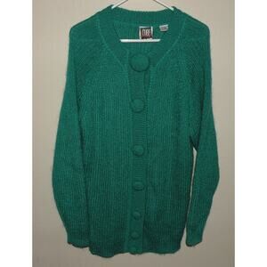 Vtg The Cube Women's Medium Cardigan Sweater Mohair Large To Small Buttons Green